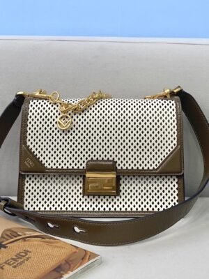 FI Medium Kan U White and Brown Bag For Woman 25cm/10in