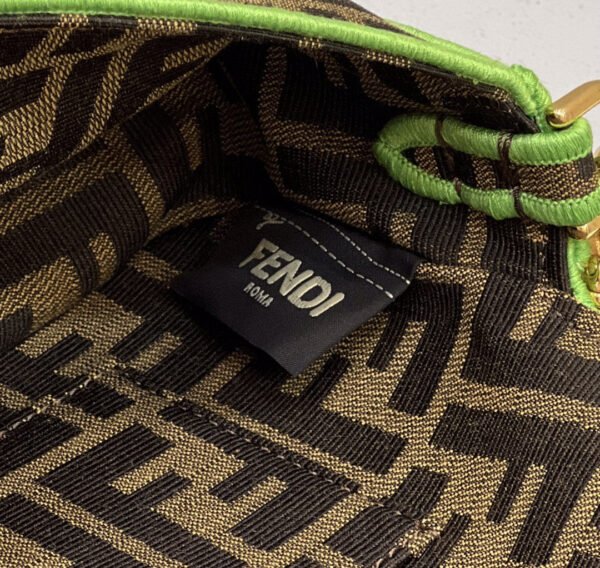 FI Baguette Small Brown Fabric Green Border Bag For Woman 18cm/7in