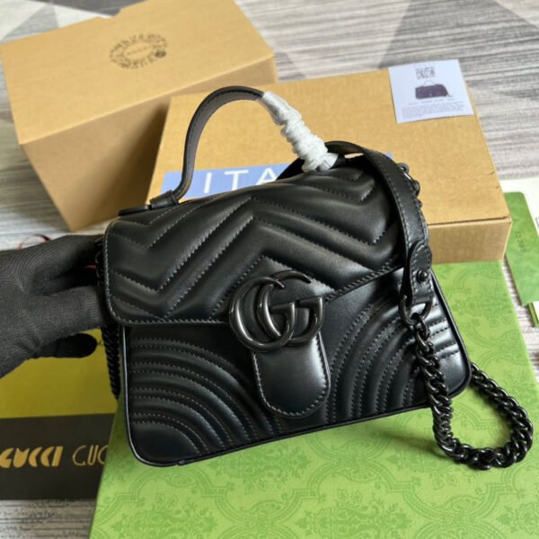gg Marmont Mini Top Handle Bag Black For Women, Women’s Bags 8.3in/21cm gg ?