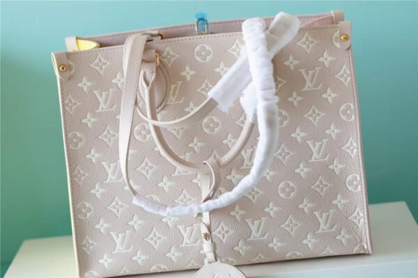 ccc43f46 LV Onthego MM Monogram Empreinte Beige/ Pink/ Yellow For Women, Shoulder And Crossbody Bags 35cm/13.8in LV M46128