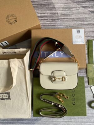 gg Horsebit 1955 Mini Bag White For Women, Women’s Bags 8in/21cm gg 658574 18YSG 9068