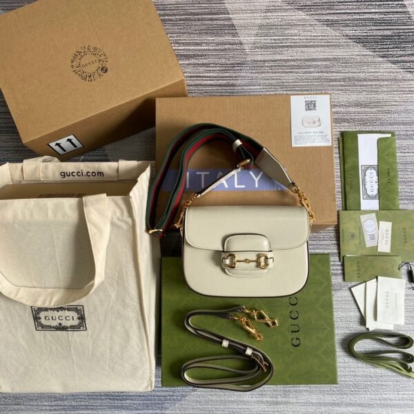 gg Horsebit 1955 Mini Bag White For Women, Women’s Bags 8in/21cm gg 658574 18YSG 9068