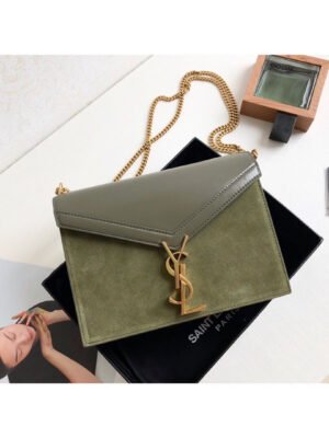 YSSL Cassandra Medium Chain Bag In Box And Velvet Green For Women 8.6in/22cm YSL