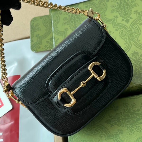gg Horsebit 1955 Strap Wallet Black For Women, Women’s Bags 4.7in/12cm gg 699760 18YSG 1060