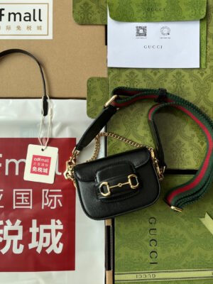 gg Horsebit 1955 Strap Wallet Black For Women, Women’s Bags 4.7in/12cm gg 699760 18YSG 1060