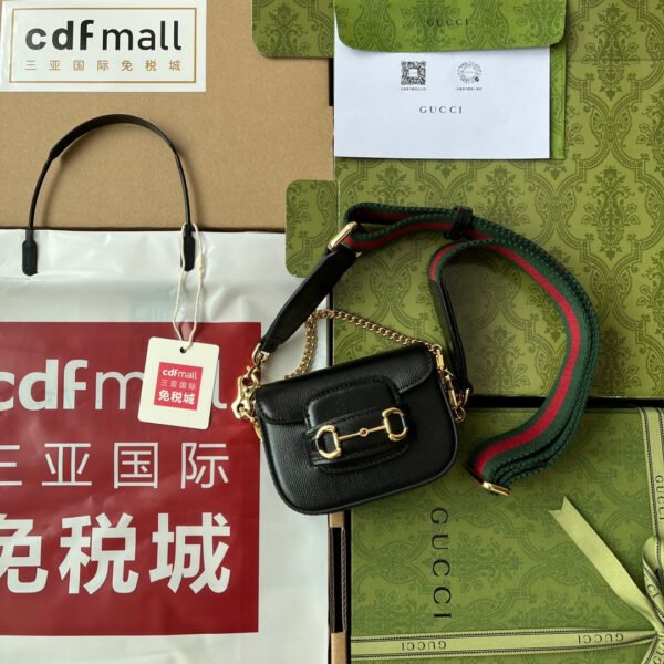 gg Horsebit 1955 Strap Wallet Black For Women, Women’s Bags 4.7in/12cm gg 699760 18YSG 1060