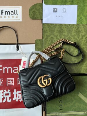 gg Marmont Mini Top Handle Bag Black For Women, Women’s Bags 8.3in/21cm gg ?547260 DTDIT 1000