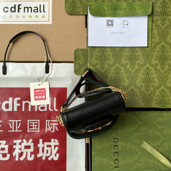 gg Horsebit 1955 Strap Wallet Black For Women, Women’s Bags 4.7in/12cm gg 699760 18YSG 1060