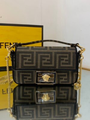 FI Baguette Brown fabric Brown Small Bag For Woman 18.5cm/7in