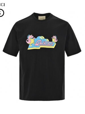 Gucci Black T-Shirt with Pink Dinosaur Graphic