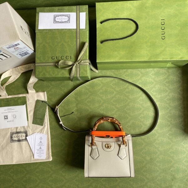 gg Diana Mini Tote Bag White For Women 8in/20cm gg ?702732 U3ZDT 9196