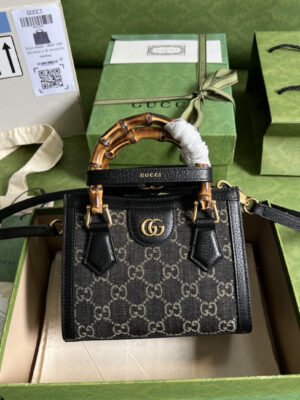 gg Diana Jumbo gg Mini Tote Bag Handbag Canvas Lining Black For Women 7.9in/20cm gg 655661 UKMFT 2672