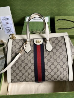 gg Ophidia gg Medium Tote Bag White gg Supreme Canvas For Women 13in/33cm 524537 K05NB 8745