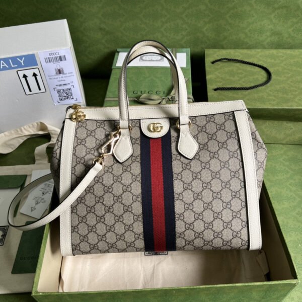gg Ophidia gg Medium Tote Bag White gg Supreme Canvas For Women 13in/33cm 524537 K05NB 8745