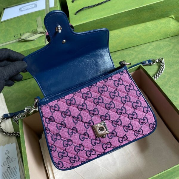 gg Marmont Mini Top Handle Bag In Pink And Blue gg Canvas For Women 8.3in/21cm gg