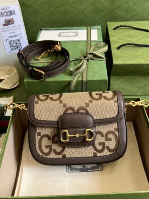 gg Horsebit 1955 Jumbo Mini Bag Camel And Ebony Jumbo gg Canvas For Women 8in/21cm 658574 UKMDG 2570