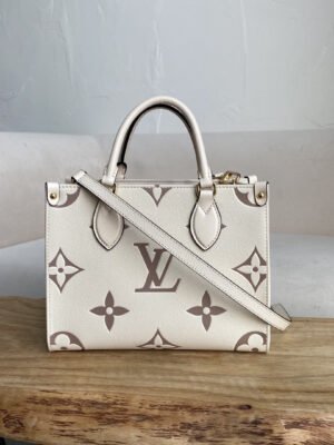 LV On The Go PM Bag Monogram Empreinte 9.8in/25cm Beige LV