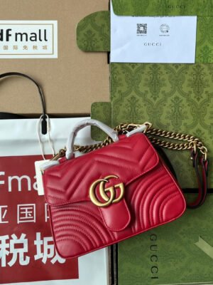 gg Marmont Mini Top Handle Bag Red For Women, Women’s Bags 8.3in/21cm gg ?