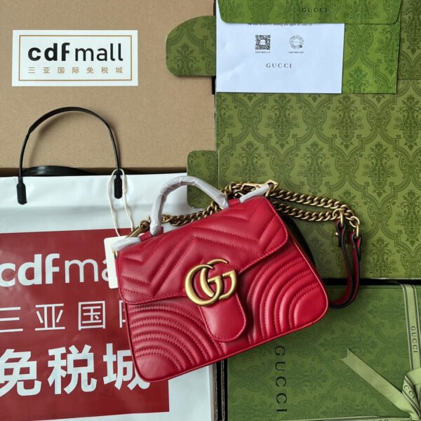 gg Marmont Mini Top Handle Bag Red For Women, Women’s Bags 8.3in/21cm gg ?
