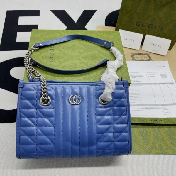 gg Marmont Medium Matelasse Tote Blue For Women, Women’s Bags 13.6in/34cm gg ??675796 UM8BF 4340