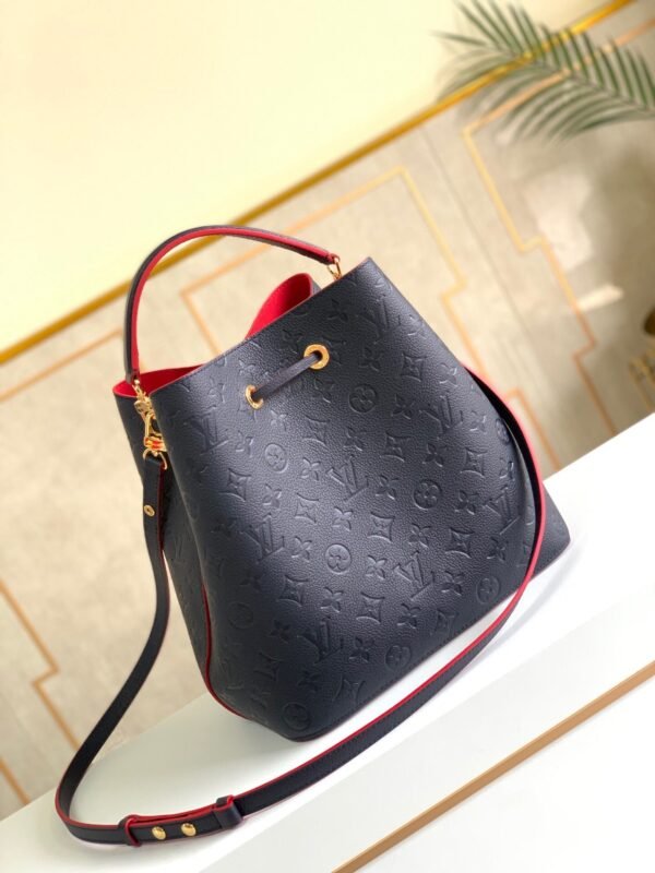 LV NeoNoe MM Bucket Bag Monogram Empreinte Navy Blue/Red For Women, Women¡¯s Handbags, Shoulder And Crossbody Bags 10.2in/26cm LV M45306