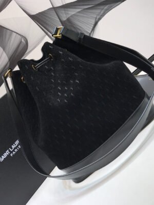 YSSL All-Over Monogram Bucket Bag Black For Women 10.5in/27cm YSL?