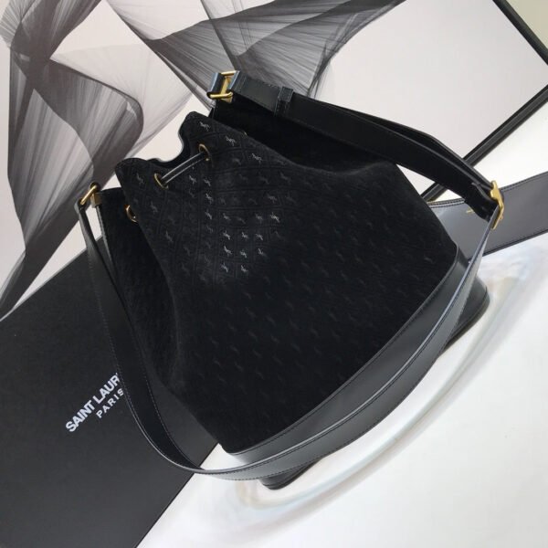 YSSL All-Over Monogram Bucket Bag Black For Women 10.5in/27cm YSL?