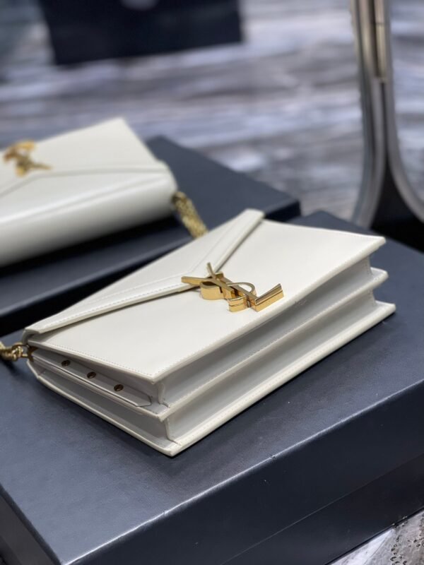 e3783c03 YSSL Cassandra Medium Chain Bag White In Grain De Poudre Embossed For Women 8.6in/22cm YSL 532750BOW0W9207
