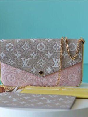 LV Pochette Felicie Monogram Empreinte Pink/ Beige/ Yellow For Women,  Shoulder And Crossbody Bags 21cm/8.3in LV M81359