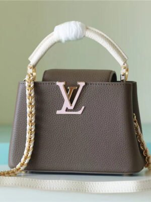LV Capucines Mini Taurillon Smokey Brown Green/ Creme/ Pink For Women,  Shoulder And Crossbody Bags 21cm/8.3in LV