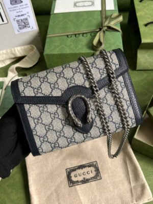 gg Dionysus gg Chain Wallet Beige And Blue Supreme Canvas For Women 8in/20cm 401231 K9GSN 4075