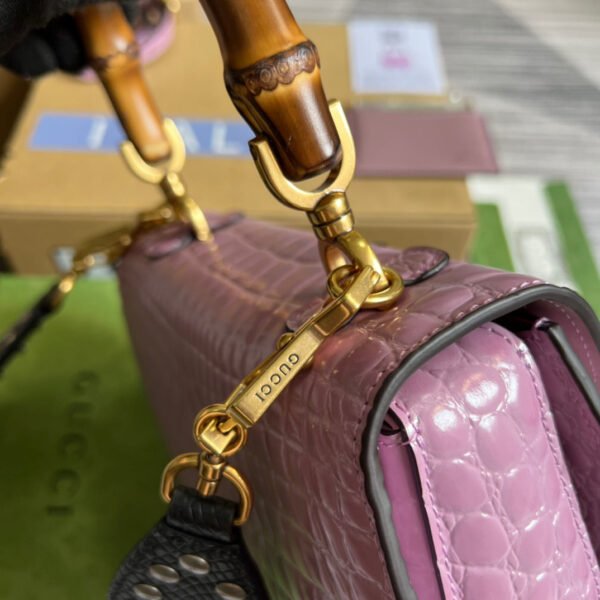 gg Bamboo 1947 Crocodile Top Handle Bag Pink For Women, Women’s Bags 10.2in/26cm gg