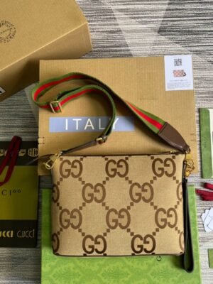 gg Jumbo gg Messenger Bag Camel And Ebony Jumbo gg Canvas For Women? 9.6in/24.5cm gg 703468 92THF 1000