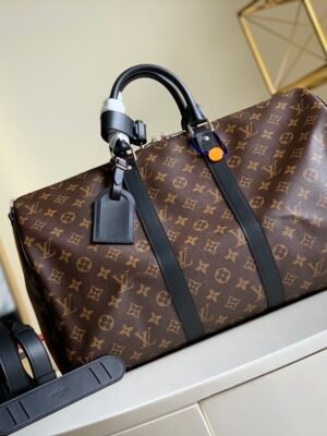 LV Keepall Bandouliere 45 Monogram Macassar Canvas For Men, Bags, Travel Bags 17.7in/45cm LV M56711