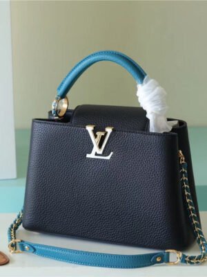 LV Capucines BB Taurillon Black/Blue For Women, Women’s Bags, Shoulder And Crossbody Bags 10.6in/27cm LV