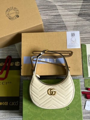 gg Marmont Half Moon Shaped Mini Bag White For Women, Women’s Bags 8.5in/22cm gg ?699514 DTDHT 9022