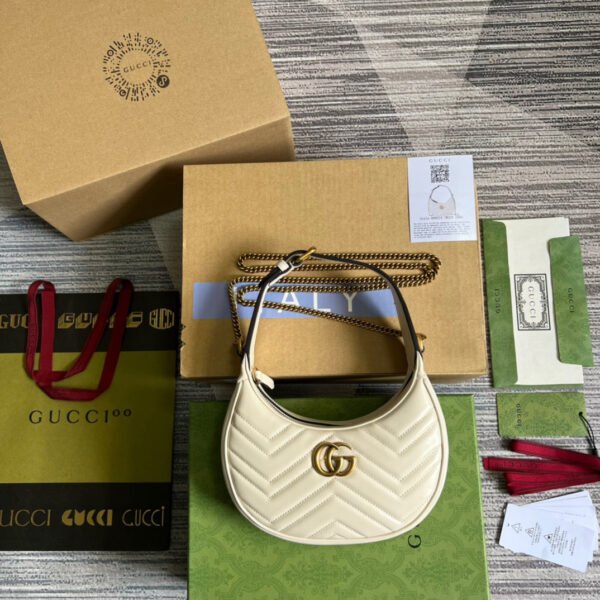 gg Marmont Half Moon Shaped Mini Bag White For Women, Women’s Bags 8.5in/22cm gg ?699514 DTDHT 9022