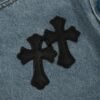 CHROME HEARTS BLACK CROSS PATCH JORTS WASHED DENIM
