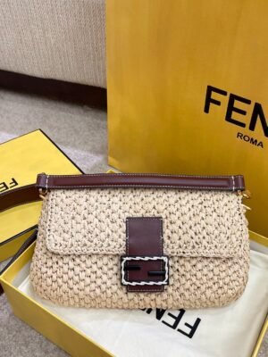 FI Baguette Woven Straw Red For Women, Handbags, Shoulder And Crossbody Bags 10.2in/26cm FF