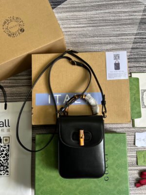 gg Bamboo Mini Handbag Black For Women, Women’s Bags 6.2in/16cm gg 702106 UZY0T 1000