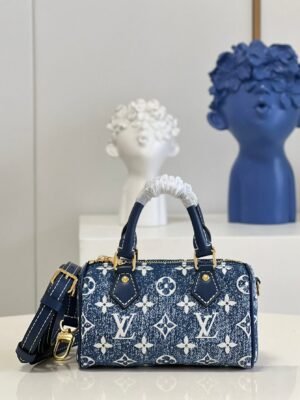 LV Nano Speedy Monogram Jacquard Denim Blue For Women, WoBags 6.3in/16cm LV M81168