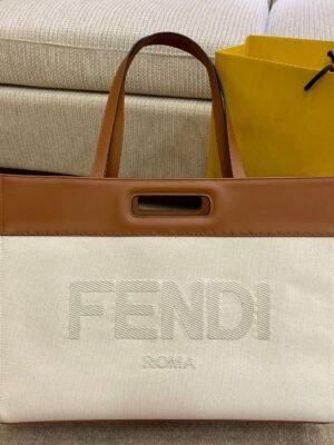 FI Canvas Tote Bag Beige/Brown For Women, Handbags 18.1in/46cm FF 7VA480
