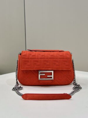 FI Baguette Chain Midi Red FF Fabric Bag For Woman 14.5cm/6in 8BR793AHW5F1F2I