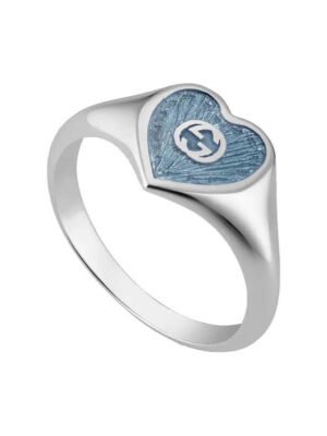 Double G Interlocking G Blue Enamel Heart Ring