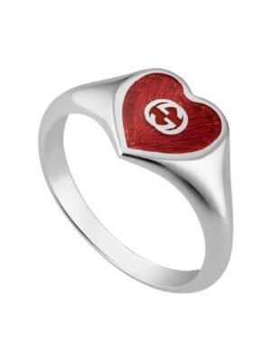 Double G Interlocking G Red Enamel Heart Ring