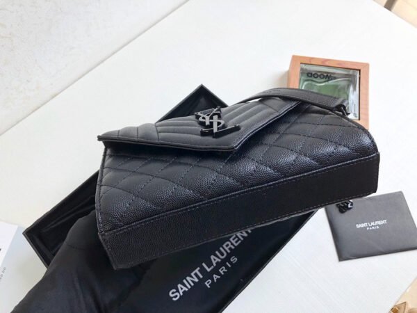 YSSL Envelope Small Bag In Mix Matelass¨¦ Grain De Poudre Black For Women 8.2in/21cm YSL 600195BOW981000