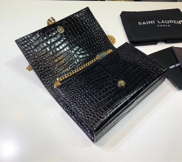 f2155162 YSSL Kate Small Chain Bag With Tassel In Embossed Black For Women 7.8in/20cm YSL 474366DND0J1000