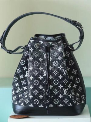 LV Petit Noe Monogram Jacquard Denim Black For Women,  Shoulder And Crossbody Bags 11.2in/28.5cm LV