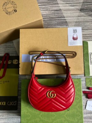 gg Marmont Half Moon Shaped Mini Bag Red For Women, Women’s Bags 8.5in/22cm gg