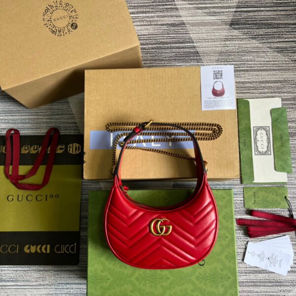 gg Marmont Half Moon Shaped Mini Bag Red For Women, Women’s Bags 8.5in/22cm gg